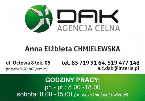DAK AGENCJA CELNA , ANNA ELŻBIETA CHMIELEWSKA, OCTOWA  8/05, Bielsk Podlaski (tel. 85 719 91 64)